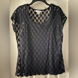 Black mesh polka dot short sleeve top with attached tank